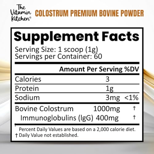 Bovine Colostrum Powder Supplement (40% IgG + No Fillers) Supports Gut The Vitamin Kitchen