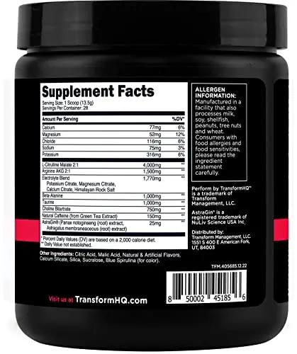 TransformHQ Pre-Workout 28 Servings - Perform - Gluten Free, Non-GMO (Blue Raspberry)