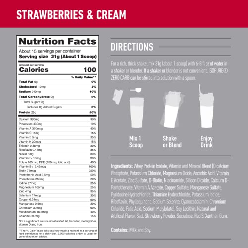 Isopure Protein Powder, Zero Carb Whey Isolate, Gluten Free, Lactose Free, 25g Protein Isopure