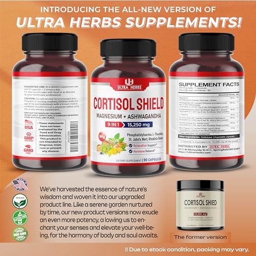 CORTISOL SHIELD 9 IN 1 - 15,250mg Magnesium + Ashwagandha with Phosphatidylserine ULTRA HERBS