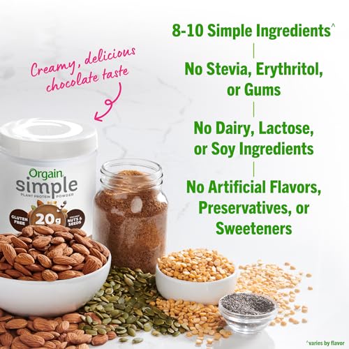 Orgain Organic Simple Vegan Protein Powder, Chocolate - 20g Plant Based Protein Orgain