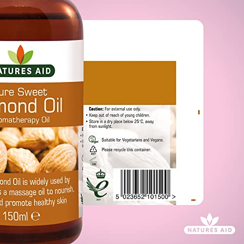 Natures Aid Almond Oil, Pure, Sweet Almond Oil, Massage Oil, Suited to Dry, Sensitive Skin natures aid