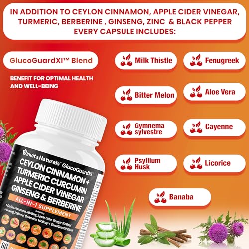 Ceylon Cinnamon 3000mg Apple Cider Vinegar 3000mg Turmeric 2000mg Panax Ginseng Winvita Naturals