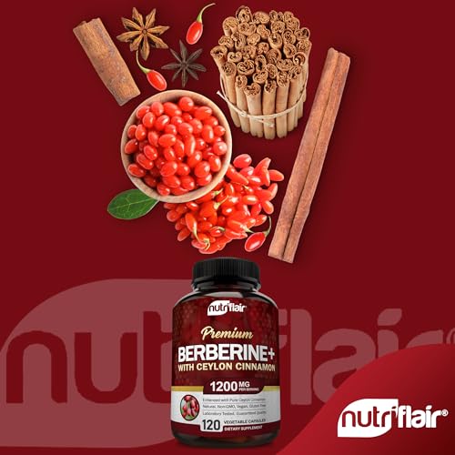 NutriFlair Premium Berberine HCL 1200mg, 120 Capsules - Plus Pure True Ceylon Cinnamon NutriFlair