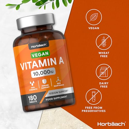 Vitamin A Tablets 10000iu | 180 Count | High Strength Vitamin A as Retinol Acetate Horbäach