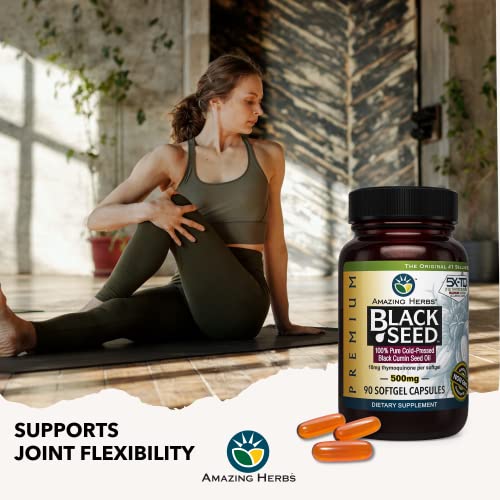 Amazing Herbs Premium Black Seed Oil Capsules - Cold Pressed Nigella Sativa Aids Amazing Herbs