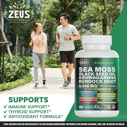 Sea Moss Capsules with Black Seed Oil, Burdock Root, Bladderwrack, Turmeric, Ashwagan Zeus Naturals