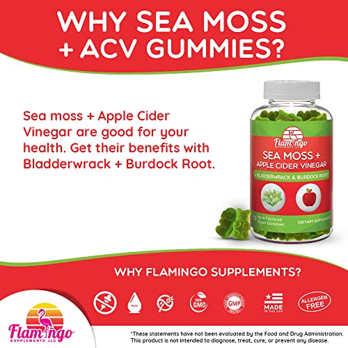 Sea Moss Gummies with Apple Cider Vinegar, Bladderwrack, and Burdock Root Organic Flamingo Supplements