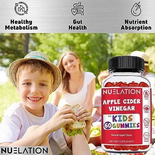 NUELATION Apple Cider Vinegar Gummies for Kids, 60 Servings. Gluten Free, Vegan and Gelatin NUELATION