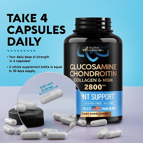 Glucosamine | Chondroitin | MSM | Collagen - 2800 mg Joint Support Supplement NUTRAHARMONY