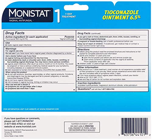 Monistat 1-Day Yeast Infection Treatment, Prefilled Applicator, 1 ea Monistat