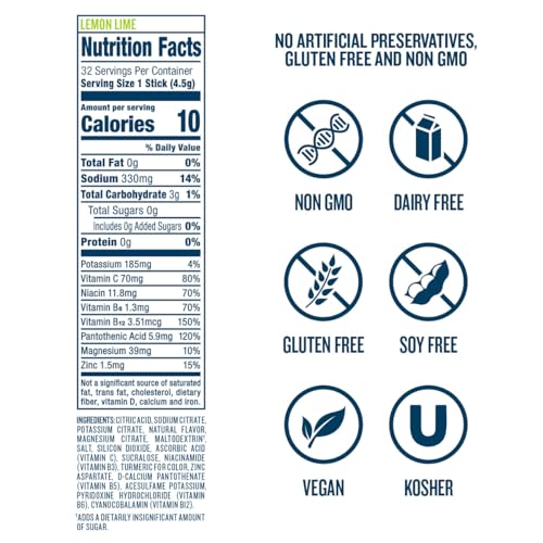 DripDrop Hydration - Zero Sugar Electrolyte Powder Packets Keto - Lemon Lime - 32 Count DripDrop