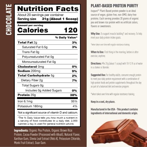Isopure Chocolate Vegan Protein Powder, with Monk Fruit Sweetener & Amino Acids Isopure