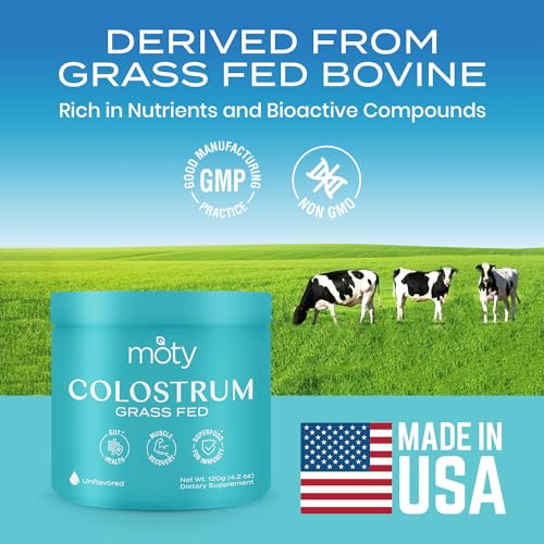 Moty Bovine Colostrum Grass Fed Powder Supplement for Gut Health, Muscle Recovery Moty