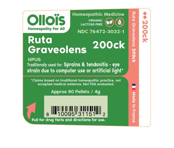 OLLOIS Ruta Graveolens 200ck Organic, Lactose-Free, Kosher Homeopathic Medicine, 80 Pellets OLLOÏS