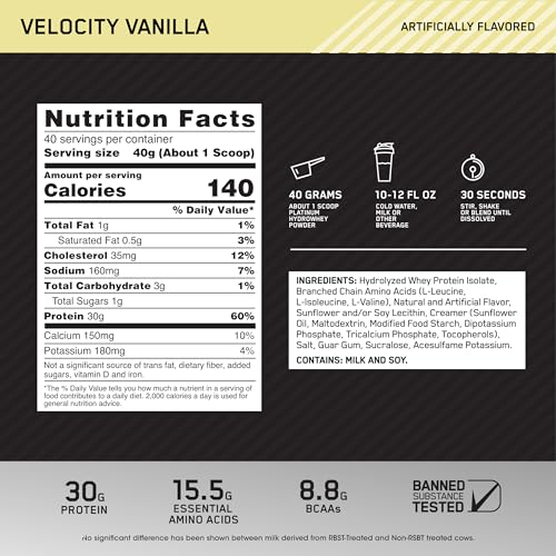 Optimum Nutrition Platinum Hydrowhey Protein Powder, 100% Hydrolyzed Whey Isolate Optimum Nutrition