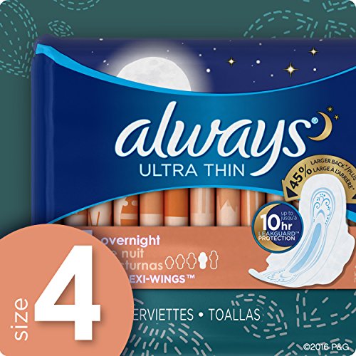 Always Ultra Thin Size 4 Overnight Pads With Wings Unscented, 14 Count (3700030165) Always