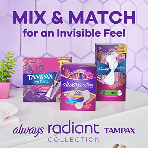 Tampax Radiant Tampons, Regular Absorbency, with Leakguard Braid, Unscented, 84 Count Tampax