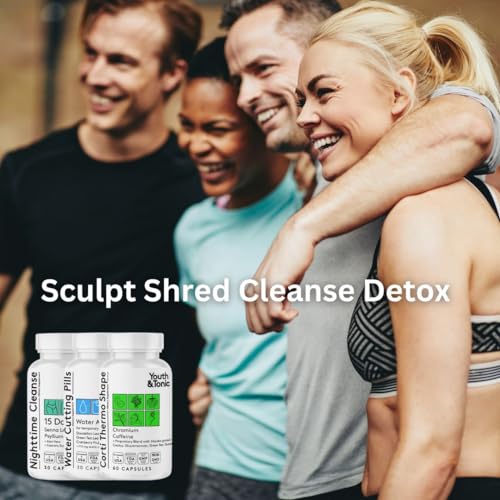 Sculpt Shred Cleanse Detox as 3x Action Diet Pills for Puffiness Belly Bloating & Loss of Waste Youth & Tonic