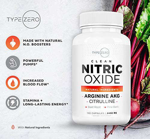 Type Zero Nitric Oxide 6X Booster, 150 Veggie Capsules - Natural Supplement - Beetroot Type Zero