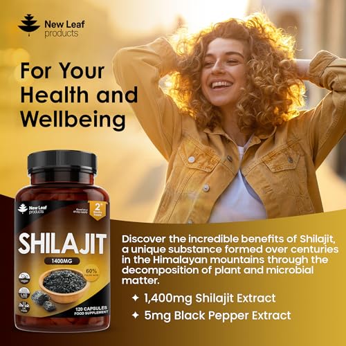 Shilajit Capsules 1400mg 60% Fulvic Acid Pure Shilajit - High Strength Himilayan Shilajit NEW LEAF PRODUCTS