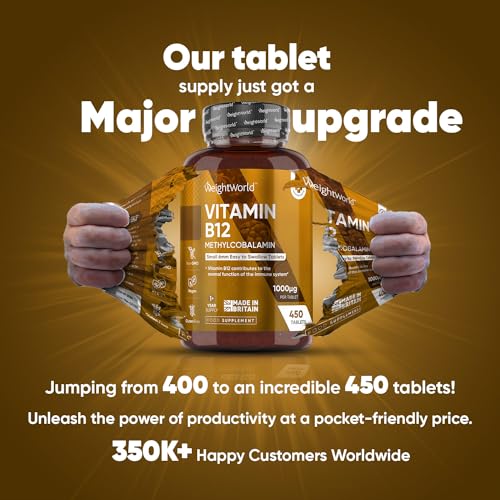 Vitamin B12 Tablets High Strength – 1000mcg Vegan B12 Supplement – 450 Pure Methylcob WeightWorld