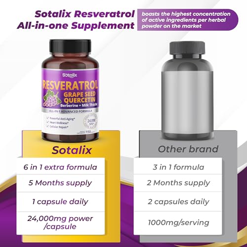 Resveratrol 24,000mg with Grape Seed + Quercetin Berberine + Milk Thistle Powerful Anti SOTALIX SUPPLEMENT