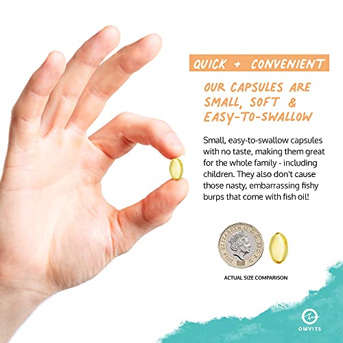 Omvits Vegan Omega 3 DHA from Algae Oil 1000mg - 60 Softgel Capsules with Vitamin E Omvits