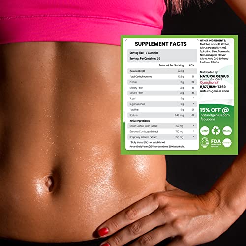 Fat Burning Gummies Pure Extract Garcinia Cambogia, Green Coffee, Raspberry Ketones NATURALGENIUS