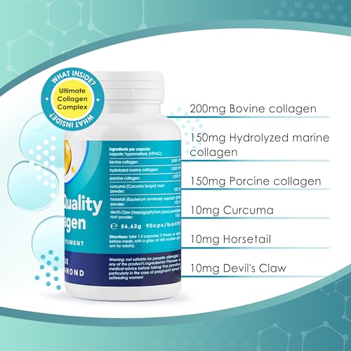 Premium 90 Marine Capsules - 530mg Natural Marine Collagen with Porcine & Bovine Collagen BLUE DIAMOND