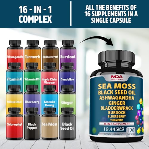 Sea Moss Black Seed Oil Ashwagandha Ginger - Multimineral Sea Moss Capsules MDA Supplements