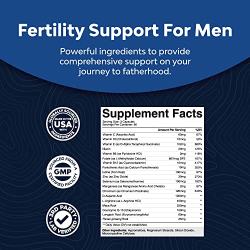 Prenatal Multivitamin Male Fertility Supplement - Mens Fertility Supplement with L-Arginine D-Aspartic Acid and Maca Root Prenatal Vitamins for Enhanced Motility Volume Potency and Fertility Support Natures Craft