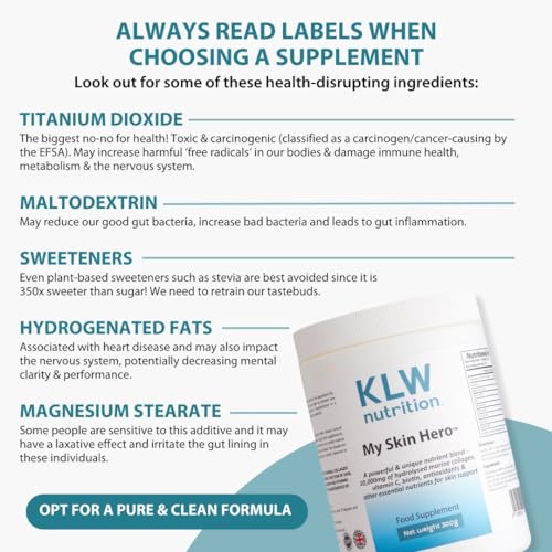 Marine Collagen Powder 10,000mg - with Vitamin C, Zinc, Biotin, Hyaluronic Acid - No fillers, sweeteners or additives KLW Nutrition