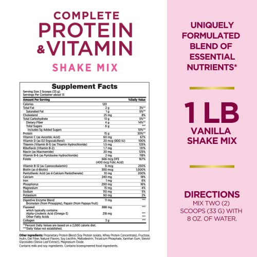 Nature's Bounty Complete Protein & Vitamin Shake Mix with Collagen & Fiber, Contains Nature's Bounty Optimal Solutions