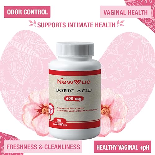 NewVue Boric Acid Vaginal Suppositories - 100% Pure Made in USA - Intimate Health Support (30 Count) NewVue