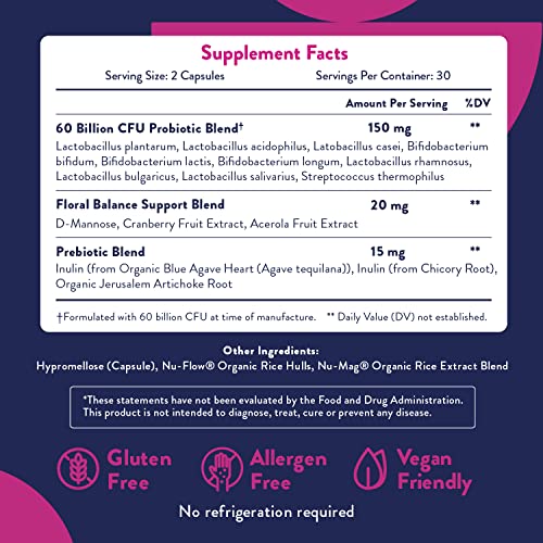 Probiotics for Women | Easy to Swallow Tiny Capsule | with Prebiotics, 60 Billion CFUs Waylo