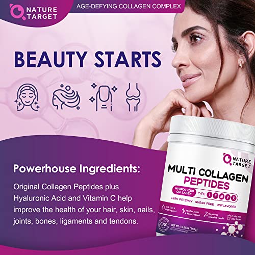 NATURE TARGET Multi Collagen Peptides Powder - Type I, II, III, V, X - Hydrolyzed Collagen NATURE TARGET