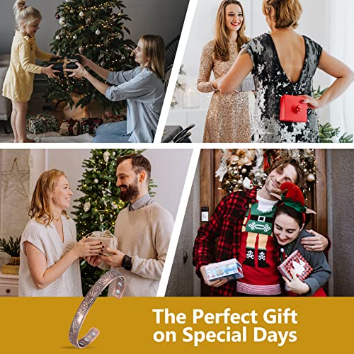 Feraco Magentic Copper Bracelet for Women,Vintage Flower Copper Cuff Bracelet Feraco