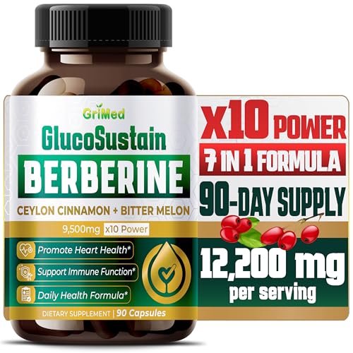 GriMed Berberine Supplement 9,500mg with Ceylon Cinnamon Bitter Melon Supports Healthy