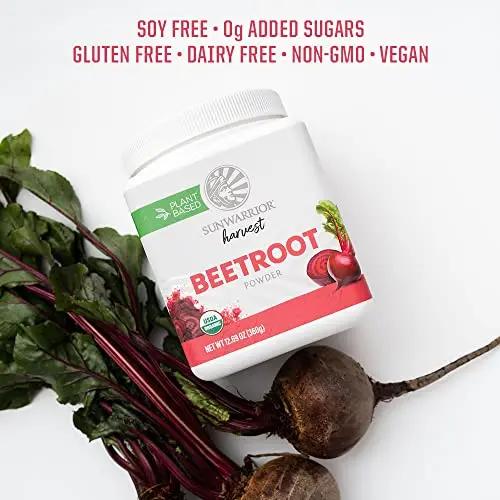 Sunwarrior Beet Root Powder Nitric Oxide Increase Stamina Blood and Flow Circulation Natural Non-GMO Keto Vegan Superfood for Smoothies Acai Pudding Baking 360g sq tub (90 Servings) Organic Harvest