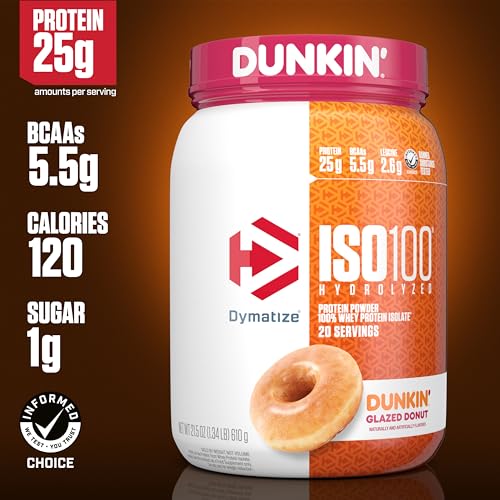 Dymatize ISO100 Hydrolyzed Protein Powder, 100% Whey Isolate, Dunkin' Glazed Donut Dymatize