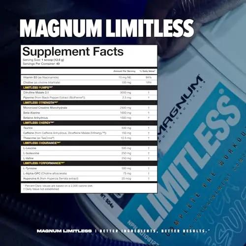 LIMITLESS Magnum 504g - Muscle Workout Powder, Sport Pre Workout for Men and Women