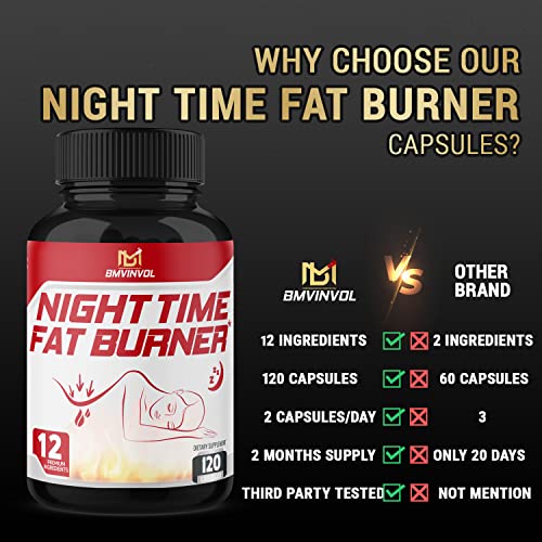 BMVINVOL Night Time Fat Burner 120Capsules, 12-in-1 Powerful Blend of Green Tea BMVINVOL