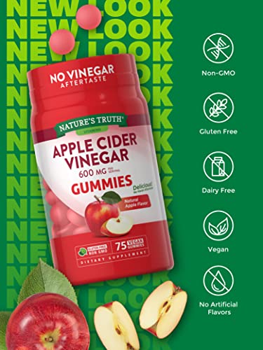 Nature's Truth Apple Cider Vinegar Gummies | 600 mg | 75 Gummies | Natural Apple Flavor Nature's Truth