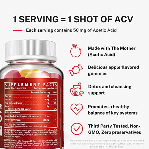 Apple Cider Vinegar Gummies with The Mother - ACV Gummies for Detox, Cleansing & Immune Support SIMPLE WONDERS