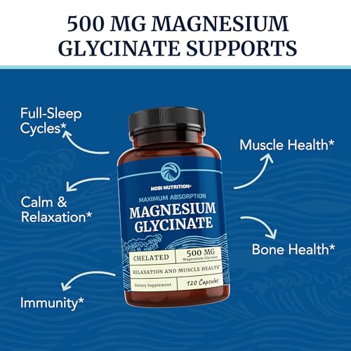 Magnesium Glycinate 500mg | Chelated Bisglycinate Complex for Muscle Relaxation Nobi Nutrition