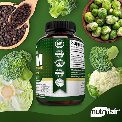 NutriFlair DIM Supplement 400mg with Bioperine, 120 Capsules - Diindolylmethane