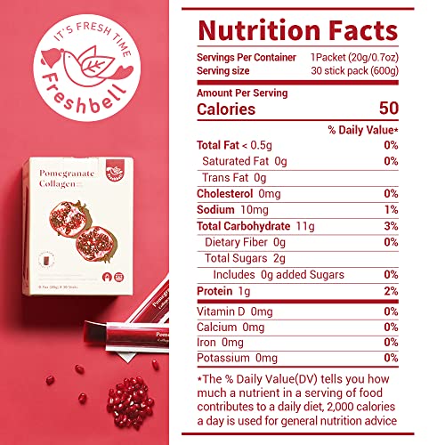 FRESHBELL Pomegranate Collagen Jelly Stick (20g x 30 sticks) Marine Collagen Peptide Freshbell