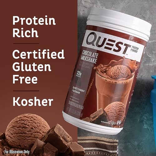 Quest Nutrition Chocolate Milkshake Protein Powder, 22g Protein, 2g Net Carbs, 1g Sugar Quest Nutrition