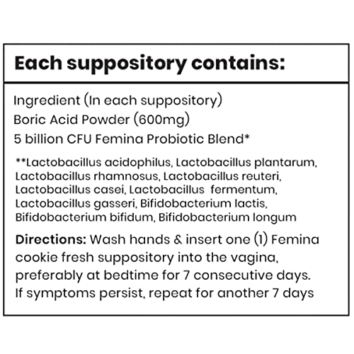 Femina Probiotics Cookie Fresh with 600mg Boric Acid for BV Control 20-Count with Applicator Velobiotics